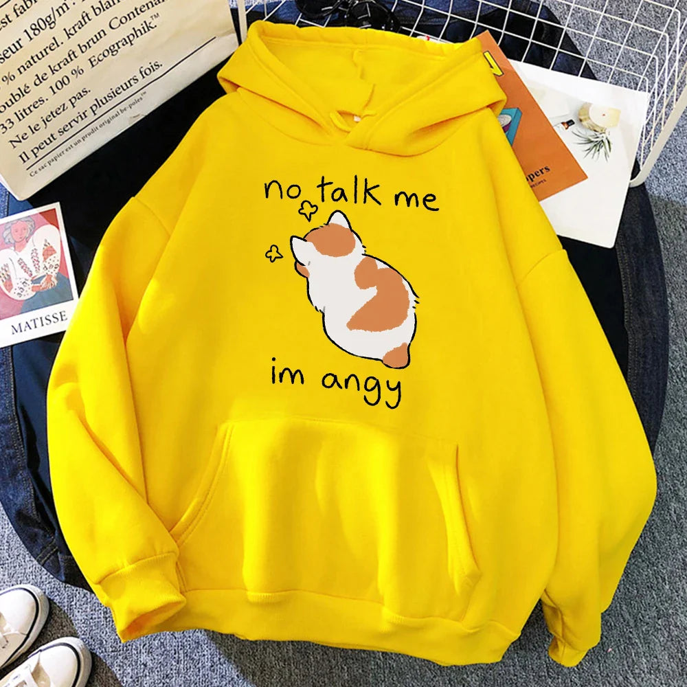 Angry Cat Print Hoodie – Cute, No Talk Me - Eden of Clothes