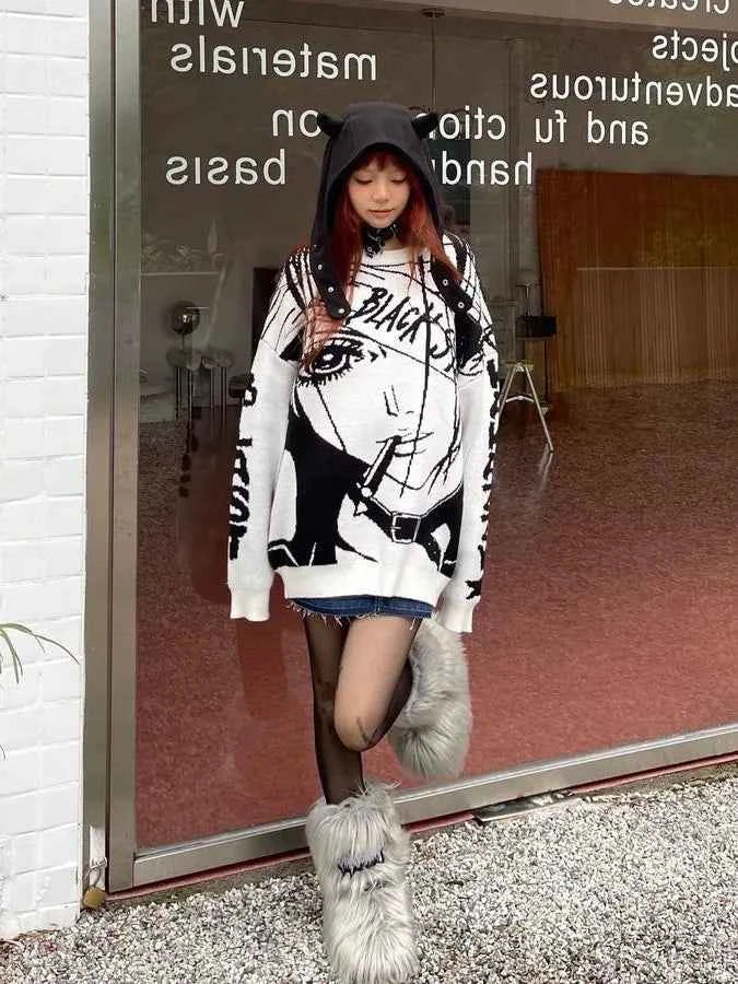 Amane Sweater Japanes Anime Loose Sweater Cosplay Costumes Misa Sweatshirts Harajuku Knit Oversize Tops Uniform Streetwear