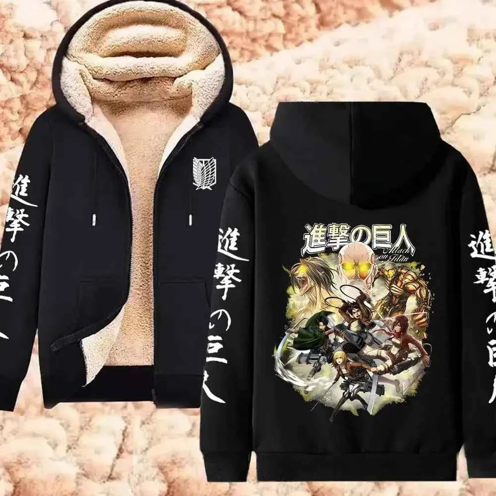 Attack on Titan Winter Warm Zipper Jacket Anime Print Hoodies Men Women Thicken Zip Up Sweatshirts Harajuku Hip Hop Streetwear