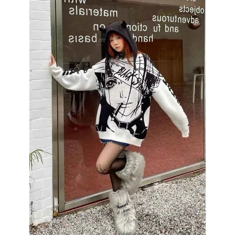 Amane Sweater Japanes Anime Loose Sweater Cosplay Costumes Misa Sweatshirts Harajuku Knit Oversize Tops Uniform Streetwear