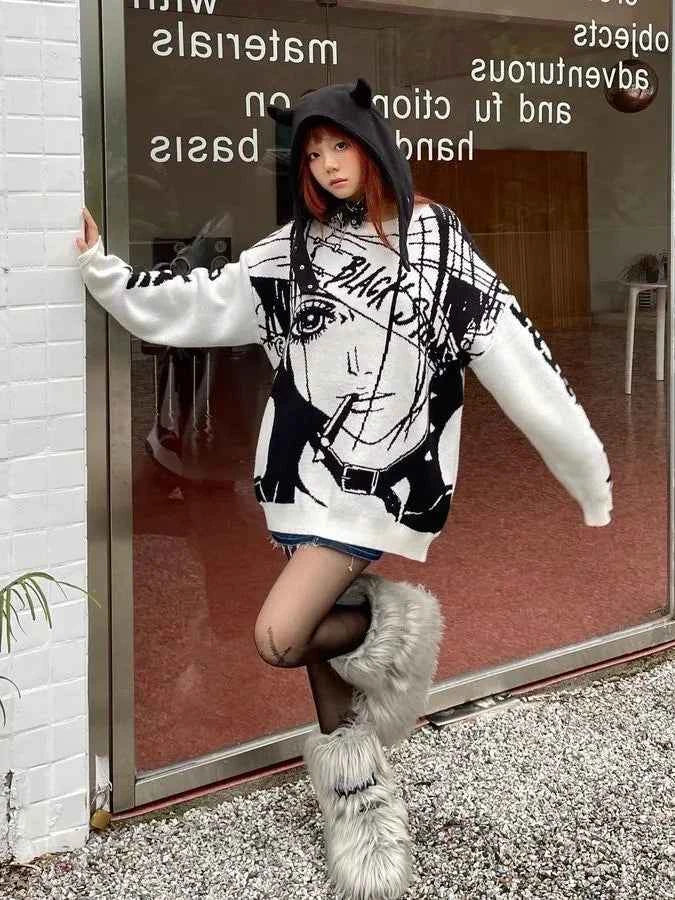 Amane Sweater Japanes Anime Loose Sweater Cosplay Costumes Misa Sweatshirts Harajuku Knit Oversize Tops Uniform Streetwear