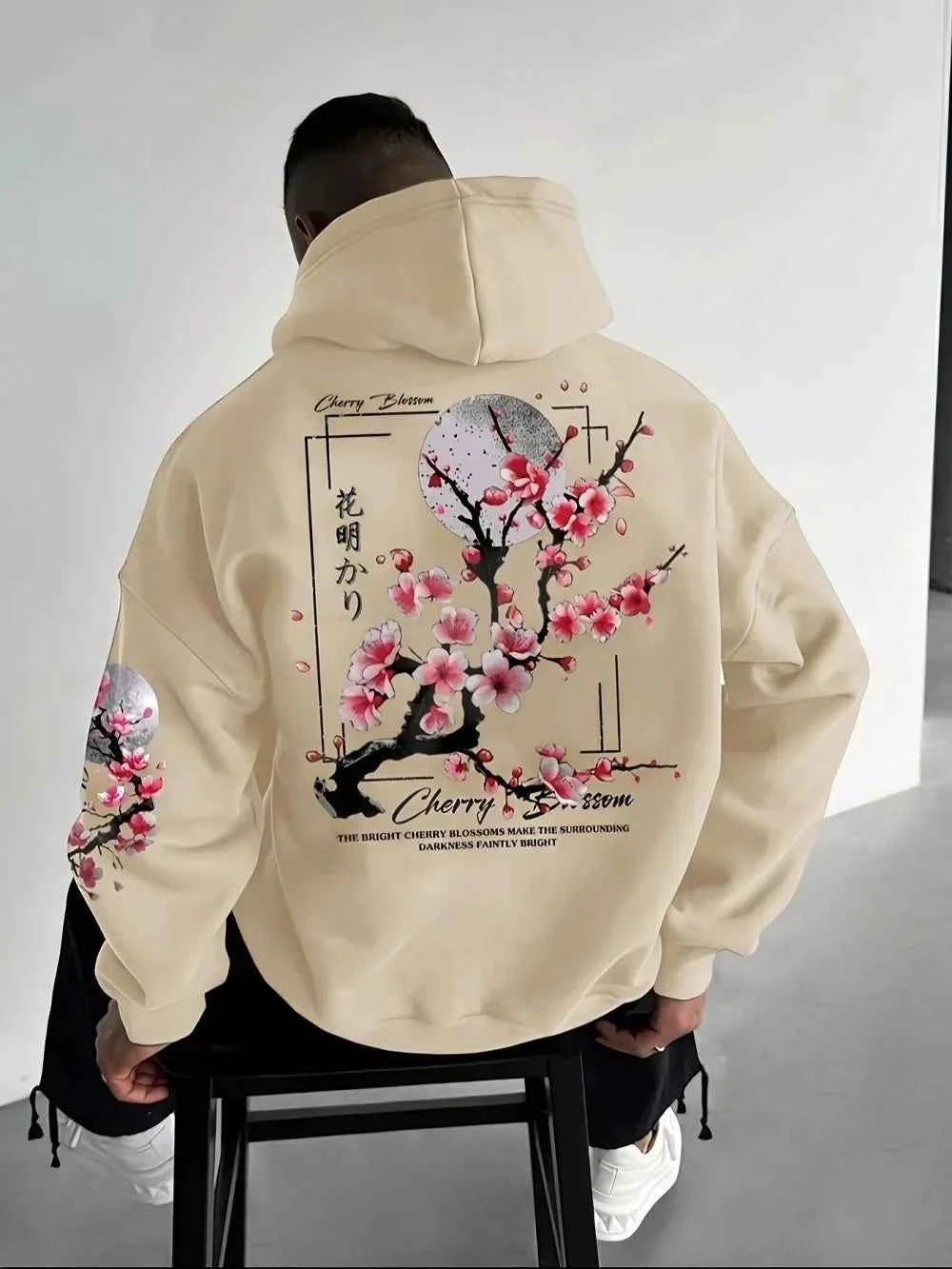 2025 Men's Autumn Cherry Blossoms and Moon Printed Patterns Soft and Comfortable Hoodie Fashion Outdoor Streetwear