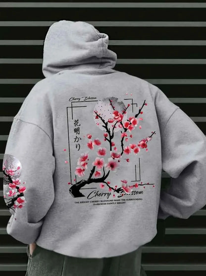 2025 Men's Autumn Cherry Blossoms and Moon Printed Patterns Soft and Comfortable Hoodie Fashion Outdoor Streetwear
