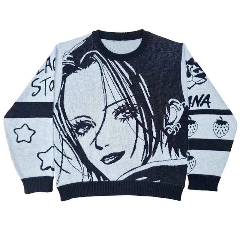 Japanese Style Harajuku Oversized Sweater Anime Girl Vintage Knitted Sweater Pullover Winter Keep Warm Long Sleeves Streetwear