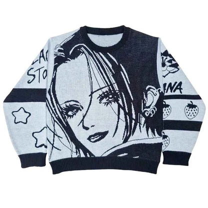 Japanese Style Harajuku Oversized Sweater Anime Girl Vintage Knitted Sweater Pullover Winter Keep Warm Long Sleeves Streetwear