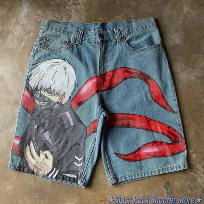 Baggy Jeans Shorts – Anime Design, Casual Wear Eden of Clothes 