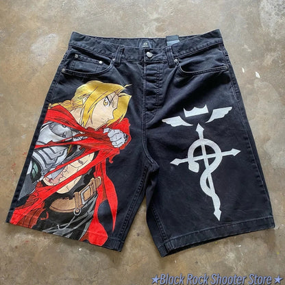 Baggy Jeans Shorts – Anime Design, Casual Wear Eden of Clothes 