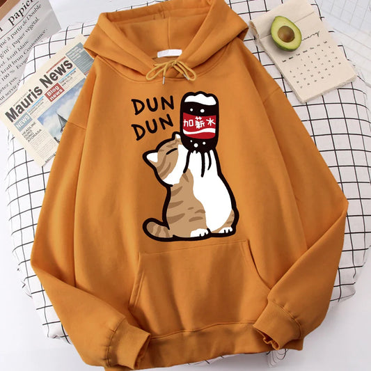 Cartoon Cat Hoodie – Cola Drink Print, Cute Design - Eden of Clothes
